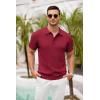 COOFANDY Mens Knit Polo Shirts Short Sleeve Ribbed Textured Polo Shirt Lightweight Casual Golf Shirts Collared T Shirt(Wine Red)
