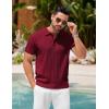 COOFANDY Mens Knit Polo Shirts Short Sleeve Ribbed Textured Polo Shirt Lightweight Casual Golf Shirts Collared T Shirt(Wine Red)