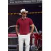 COOFANDY Mens Knit Polo Shirts Short Sleeve Ribbed Textured Polo Shirt Lightweight Casual Golf Shirts Collared T Shirt(Wine Red White Striped)