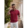 COOFANDY Mens Knit Polo Shirts Short Sleeve Ribbed Textured Polo Shirt Lightweight Casual Golf Shirts Collared T Shirt(Wine Red White Striped)