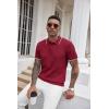 COOFANDY Mens Knit Polo Shirts Short Sleeve Ribbed Textured Polo Shirt Lightweight Casual Golf Shirts Collared T Shirt(Wine Red White Striped)