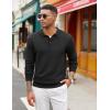 COOFANDY Men’s Knit Polo Sweater Long Sleeve Casual Collared Quarter Button Golf Waffle Textured Sweater(Black)