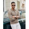 COOFANDY Men’s Knit Polo Sweater Long Sleeve Casual Collared Quarter Button Golf Waffle Textured Sweater(Brown and Grey)