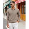 COOFANDY Men’s Knit Polo Sweater Long Sleeve Casual Collared Quarter Button Golf Waffle Textured Sweater(Brown and Grey)