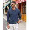 COOFANDY Men’s Knit Polo Sweater Long Sleeve Casual Collared Quarter Button Golf Waffle Textured Sweater(Dark Blue)