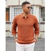 COOFANDY Men’s Knit Polo Sweater Long Sleeve Casual Collared Quarter Button Golf Waffle Textured Sweater(Dark Brown)