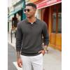 COOFANDY Men’s Knit Polo Sweater Long Sleeve Casual Collared Quarter Button Golf Waffle Textured Sweater(Dark Gray)