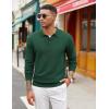 COOFANDY Men’s Knit Polo Sweater Long Sleeve Casual Collared Quarter Button Golf Waffle Textured Sweater(Dark Green)