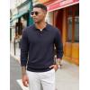 COOFANDY Men’s Knit Polo Sweater Long Sleeve Casual Collared Quarter Button Golf Waffle Textured Sweater(Dark Navy Blue-1)