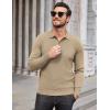 COOFANDY Men’s Knit Polo Sweater Long Sleeve Casual Collared Quarter Button Golf Waffle Textured Sweater(Khaki)