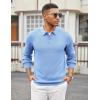 COOFANDY Men’s Knit Polo Sweater Long Sleeve Casual Collared Quarter Button Golf Waffle Textured Sweater(Light Blue)