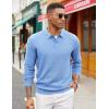 COOFANDY Men’s Knit Polo Sweater Long Sleeve Casual Collared Quarter Button Golf Waffle Textured Sweater(Light Blue)