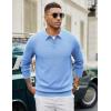 COOFANDY Men’s Knit Polo Sweater Long Sleeve Casual Collared Quarter Button Golf Waffle Textured Sweater(Light Blue)