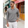 COOFANDY Men’s Knit Polo Sweater Long Sleeve Casual Collared Quarter Button Golf Waffle Textured Sweater(Medium Grey)