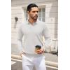 COOFANDY Men’s Knit Polo Sweater Long Sleeve Casual Collared Quarter Button Golf Waffle Textured Sweater(White)