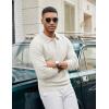 COOFANDY Men’s Knit Polo Sweater Long Sleeve Casual Collared Quarter Button Golf Waffle Textured Sweater(White-1)
