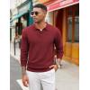 COOFANDY Men’s Knit Polo Sweater Long Sleeve Casual Collared Quarter Button Golf Waffle Textured Sweater(Wine Red)