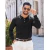 COOFANDY Mens Knit Polo Sweaters Long Sleeve Vintage Polos Casual Dress Pullover Old Money Tops(Black)