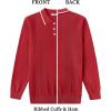 COOFANDY Mens Knit Polo Sweaters Long Sleeve Vintage Polos Casual Dress Pullover Old Money Tops(Red)