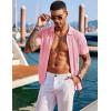 COOFANDY Men’s Knit Shirts Short Sleeve Button Down Polo Shirt Fashion Casual Summer Beach Shirts(Light Pink)