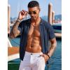 COOFANDY Men’s Knit Shirts Short Sleeve Button Down Polo Shirt Fashion Casual Summer Beach Shirts(Navy Blue)