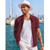 COOFANDY Men’s Knit Shirts Short Sleeve Button Down Polo Shirt Fashion Casual Summer Beach Shirts(Wine Red)