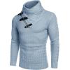 COOFANDY Men’s Knitted Turtleneck Sweater Long Sleeve Slim Fit Designer Shawl Collar Pullover(Light Blue)