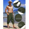 COOFANDY Men’s Linen Harem Capri Pants Lightweight Loose 3/4 Shorts Drawstring Elastic Waist Casual Beach Boho Yoga Trousers(Army Green)