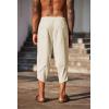 COOFANDY Men’s Linen Harem Capri Pants Lightweight Loose 3/4 Shorts Drawstring Elastic Waist Casual Beach Boho Yoga Trousers(Beige)