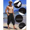 COOFANDY Men’s Linen Harem Capri Pants Lightweight Loose 3/4 Shorts Drawstring Elastic Waist Casual Beach Boho Yoga Trousers(Black)