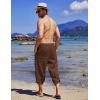 COOFANDY Men’s Linen Harem Capri Pants Lightweight Loose 3/4 Shorts Drawstring Elastic Waist Casual Beach Boho Yoga Trousers(Coffee)