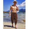 COOFANDY Men’s Linen Harem Capri Pants Lightweight Loose 3/4 Shorts Drawstring Elastic Waist Casual Beach Boho Yoga Trousers(Coffee)