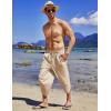 COOFANDY Men’s Linen Harem Capri Pants Lightweight Loose 3/4 Shorts Drawstring Elastic Waist Casual Beach Boho Yoga Trousers(Khaki)