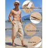 COOFANDY Men’s Linen Harem Capri Pants Lightweight Loose 3/4 Shorts Drawstring Elastic Waist Casual Beach Boho Yoga Trousers(Khaki)