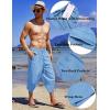 COOFANDY Men’s Linen Harem Capri Pants Lightweight Loose 3/4 Shorts Drawstring Elastic Waist Casual Beach Boho Yoga Trousers(Light Blue)