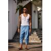 COOFANDY Men’s Linen Harem Capri Pants Lightweight Loose 3/4 Shorts Drawstring Elastic Waist Casual Beach Boho Yoga Trousers(Light Blue)