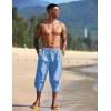 COOFANDY Men’s Linen Harem Capri Pants Lightweight Loose 3/4 Shorts Drawstring Elastic Waist Casual Beach Boho Yoga Trousers(Light Blue)
