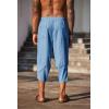 COOFANDY Men’s Linen Harem Capri Pants Lightweight Loose 3/4 Shorts Drawstring Elastic Waist Casual Beach Boho Yoga Trousers(Light Blue)