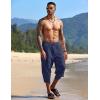 COOFANDY Men’s Linen Harem Capri Pants Lightweight Loose 3/4 Shorts Drawstring Elastic Waist Casual Beach Boho Yoga Trousers(Navy Blue)