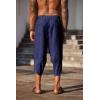 COOFANDY Men’s Linen Harem Capri Pants Lightweight Loose 3/4 Shorts Drawstring Elastic Waist Casual Beach Boho Yoga Trousers(Navy Blue)