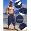 COOFANDY Men’s Linen Harem Capri Pants Lightweight Loose 3/4 Shorts Drawstring Elastic Waist Casual Beach Boho Yoga Trousers(Navy Blue)