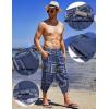 COOFANDY Men’s Linen Harem Capri Pants Lightweight Loose 3/4 Shorts Drawstring Elastic Waist Casual Beach Boho Yoga Trousers(Pattern-9)