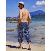 COOFANDY Men’s Linen Harem Capri Pants Lightweight Loose 3/4 Shorts Drawstring Elastic Waist Casual Beach Boho Yoga Trousers(Pattern-9)