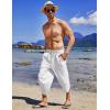COOFANDY Men’s Linen Harem Capri Pants Lightweight Loose 3/4 Shorts Drawstring Elastic Waist Casual Beach Boho Yoga Trousers(White)