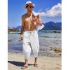 COOFANDY Men’s Linen Harem Capri Pants Lightweight Loose 3/4 Shorts Drawstring Elastic Waist Casual Beach Boho Yoga Trousers(White)