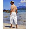 COOFANDY Men’s Linen Harem Capri Pants Lightweight Loose 3/4 Shorts Drawstring Elastic Waist Casual Beach Boho Yoga Trousers(White)