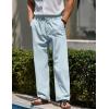 COOFANDY Men’s Linen Pants Casual Elastic Waist Drawstring Beach Trousers(Light Blue)