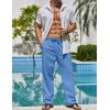 COOFANDY Men’s Linen Pants Casual Elastic Waist Drawstring Beach Trousers(Royal Blue)