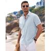 COOFANDY Men’s Linen Shirts Short Sleeve Casual Shirts Button Down Shirt for Men Beach Summer Wedding Shirt(Blue)