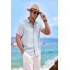 COOFANDY Men’s Linen Shirts Short Sleeve Casual Shirts Button Down Shirt for Men Beach Summer Wedding Shirt(Blue)